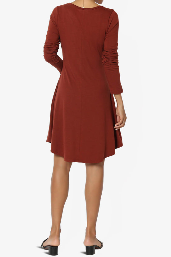 Load image into Gallery viewer, Elysia Long Sleeve Fit &amp;amp; Flare Jersey Dress DARK RUST_2
