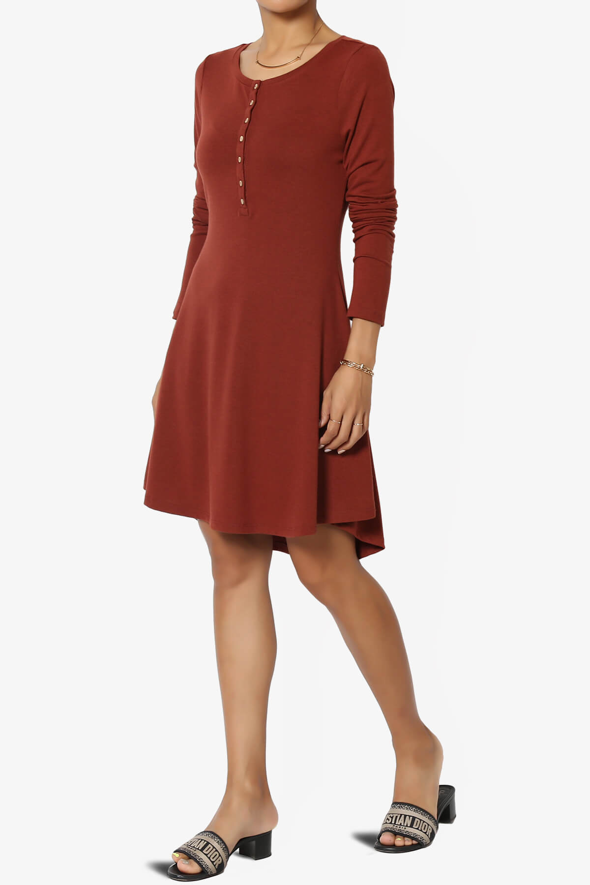 Load image into Gallery viewer, Elysia Long Sleeve Fit &amp;amp; Flare Jersey Dress DARK RUST_3
