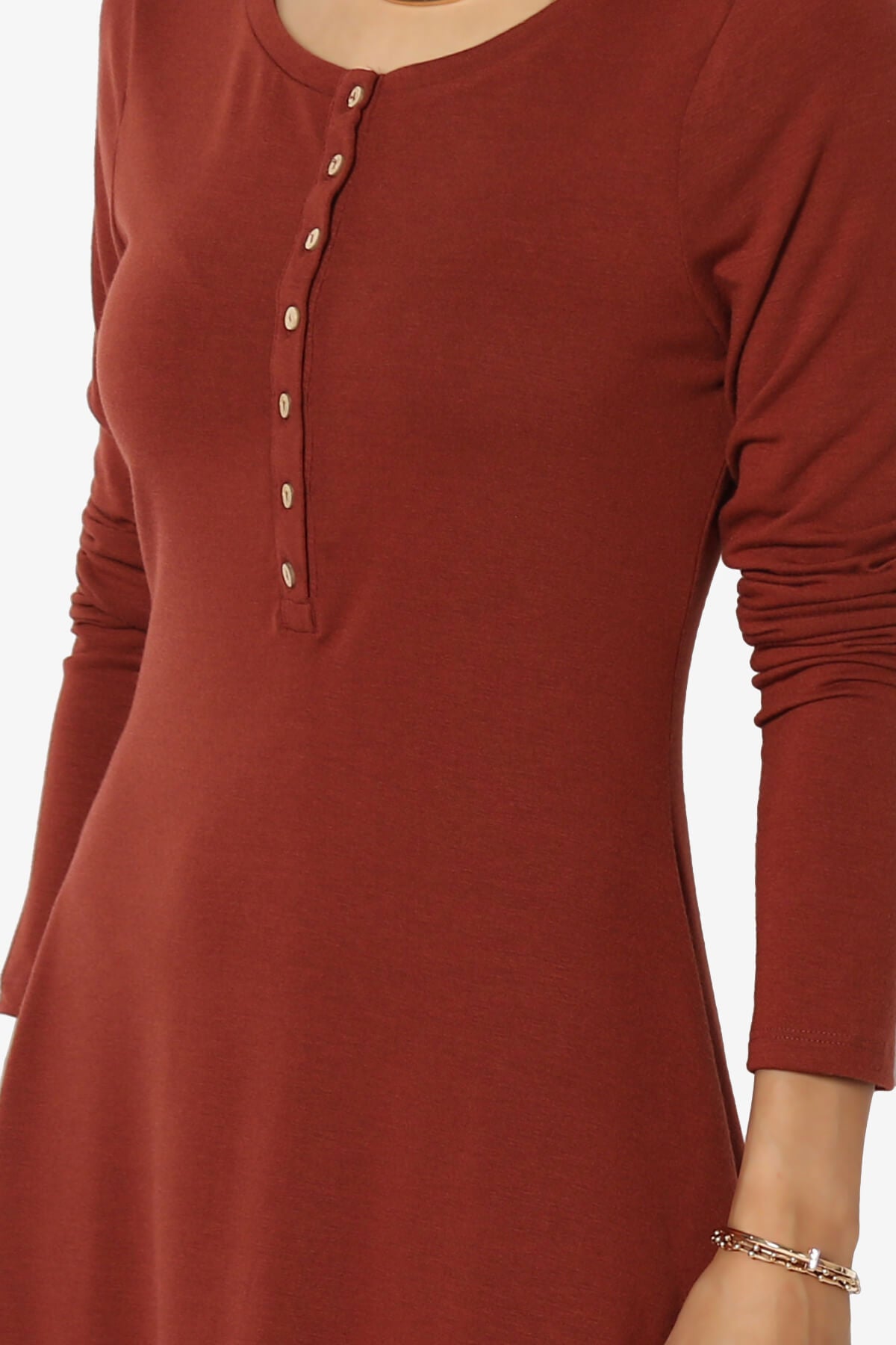 Load image into Gallery viewer, Elysia Long Sleeve Fit &amp;amp; Flare Jersey Dress DARK RUST_5
