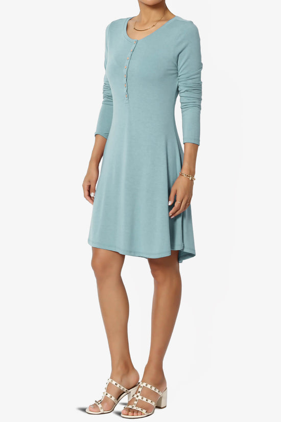 Load image into Gallery viewer, Elysia Long Sleeve Fit &amp;amp; Flare Jersey Dress DUSTY BLUE_3
