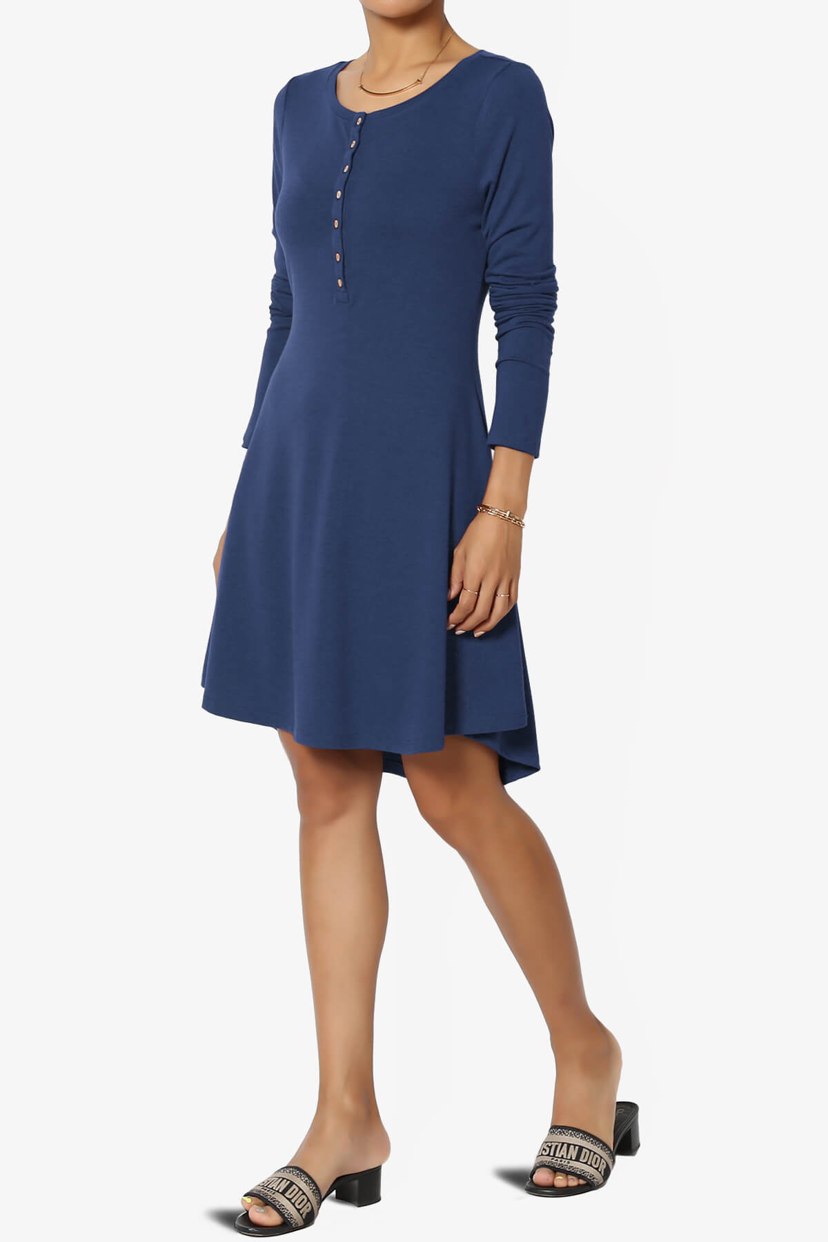 Elysia Long Sleeve Fit & Flare Jersey Dress LIGHT NAVY_3