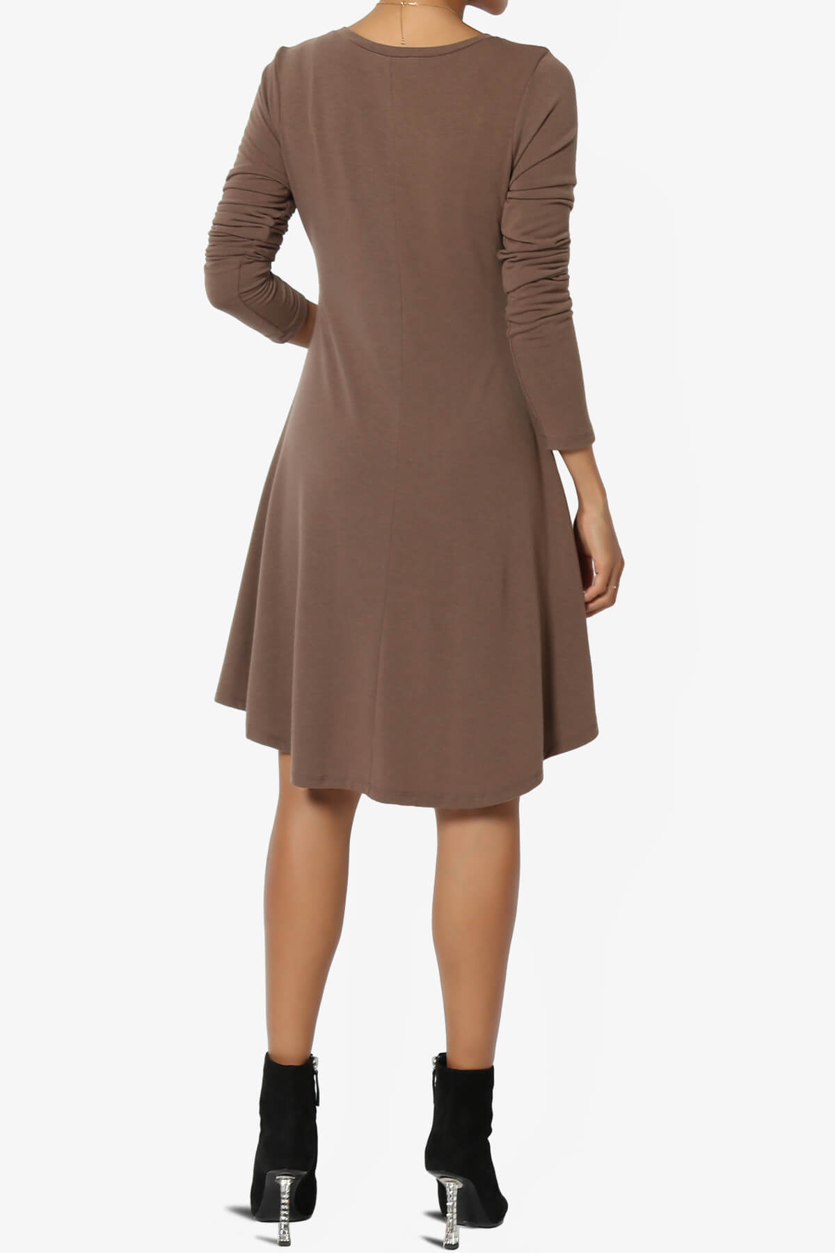 Load image into Gallery viewer, Elysia Long Sleeve Fit &amp;amp; Flare Jersey Dress MOCHA_2
