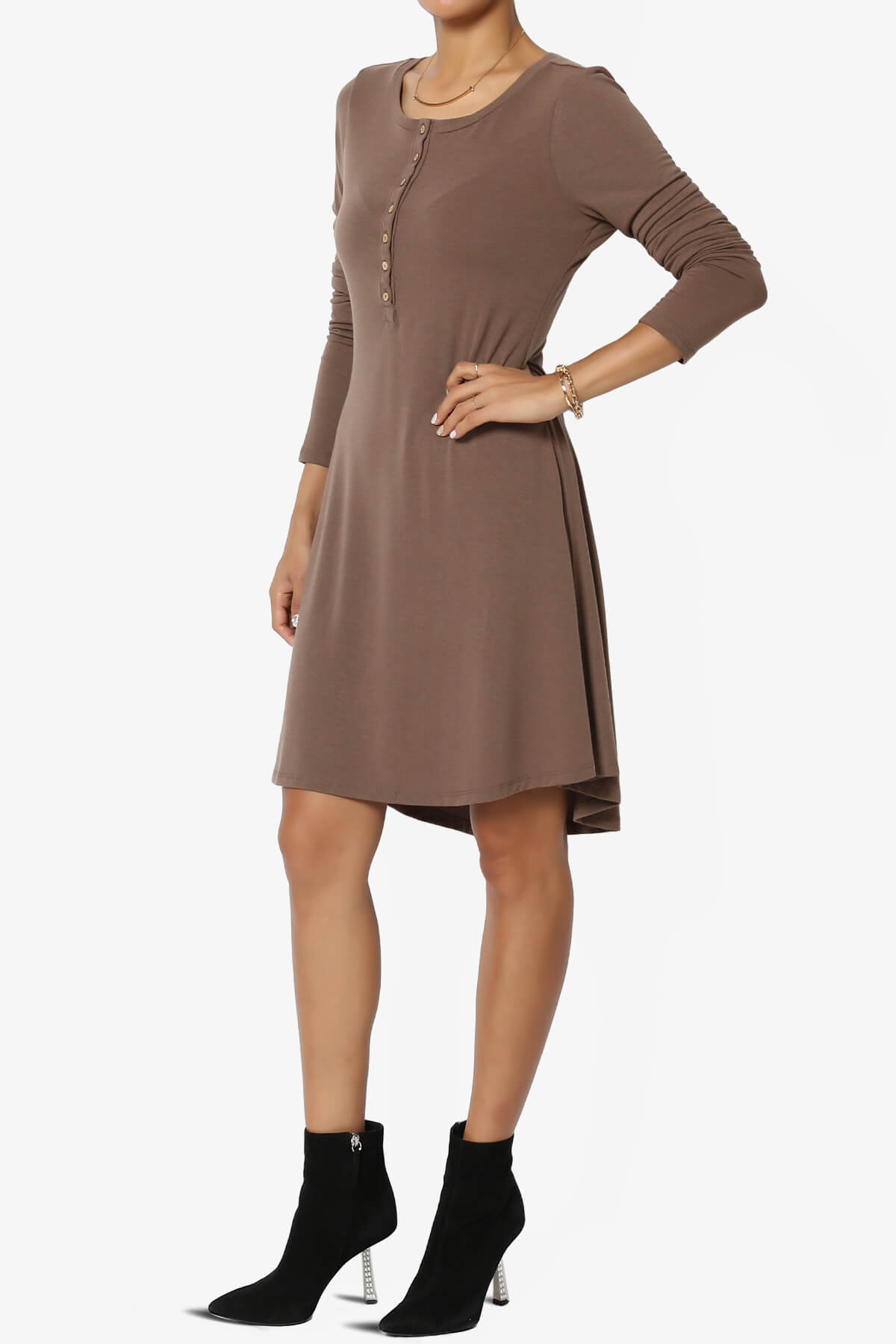 Elysia Long Sleeve Fit & Flare Jersey Dress MOCHA_3