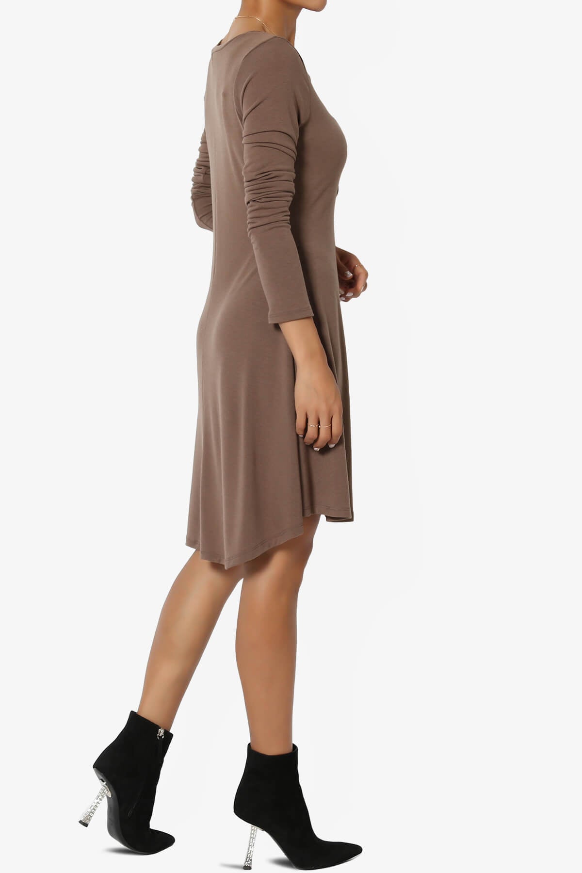 Elysia Long Sleeve Fit & Flare Jersey Dress MOCHA_4