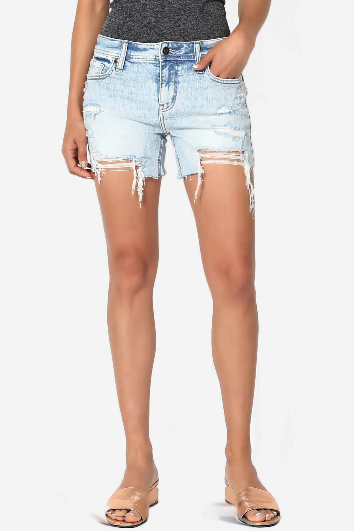 Load image into Gallery viewer, Riley Mid Rise Thigh Denim Shorts Light
