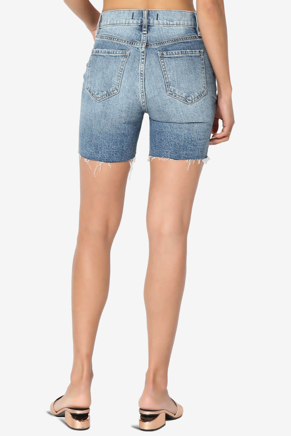 Kailey High Rise Mid Thigh Denim Shorts in MD