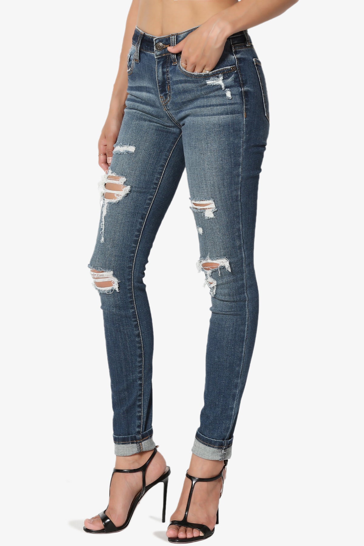 Load image into Gallery viewer, Jude Mid rise Anke Skinny Jeans in Suspect DK DARK_3
