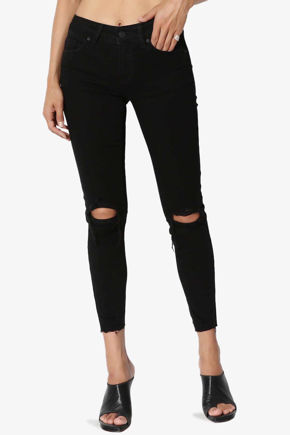 Load image into Gallery viewer, JOSIE Mid Rise Ankle Skinny Jeans in Black BLACK_1
