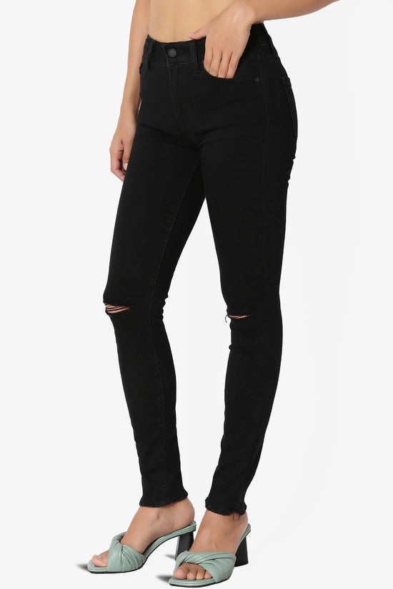 Clara Slashed Knee High Rise Crop Skinny Jeans in JET Black BLACK_3