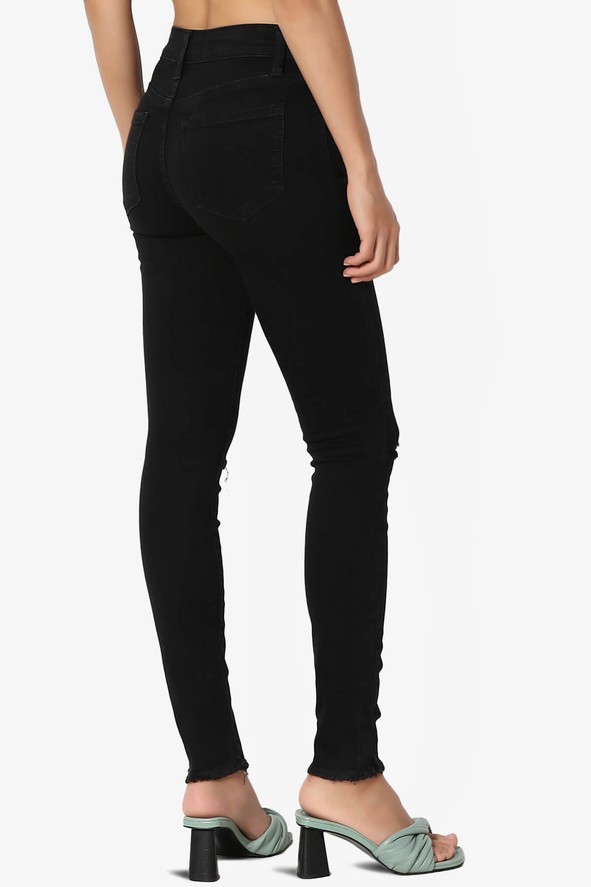 Clara Slashed Knee High Rise Crop Skinny Jeans in JET Black BLACK_4