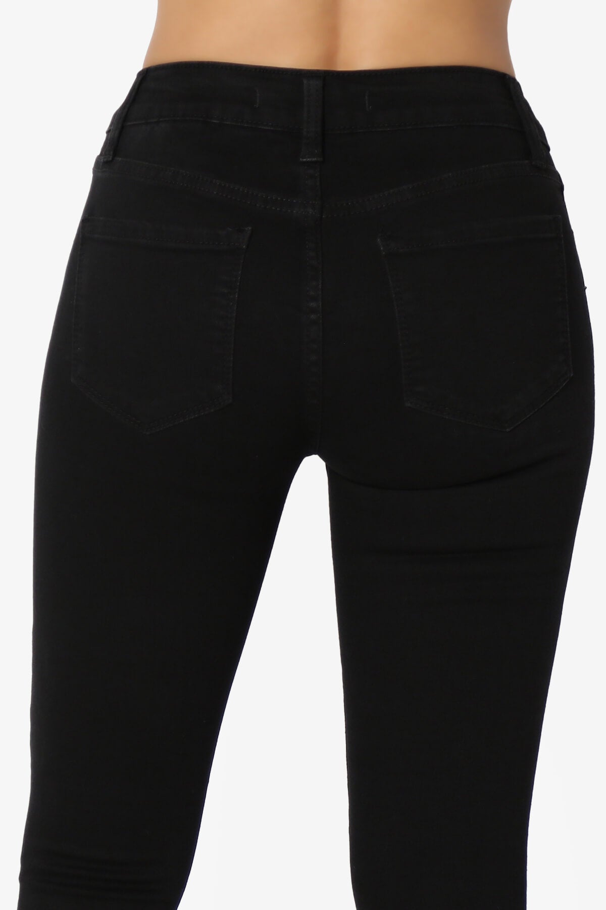 Clara Slashed Knee High Rise Crop Skinny Jeans in JET Black BLACK_5