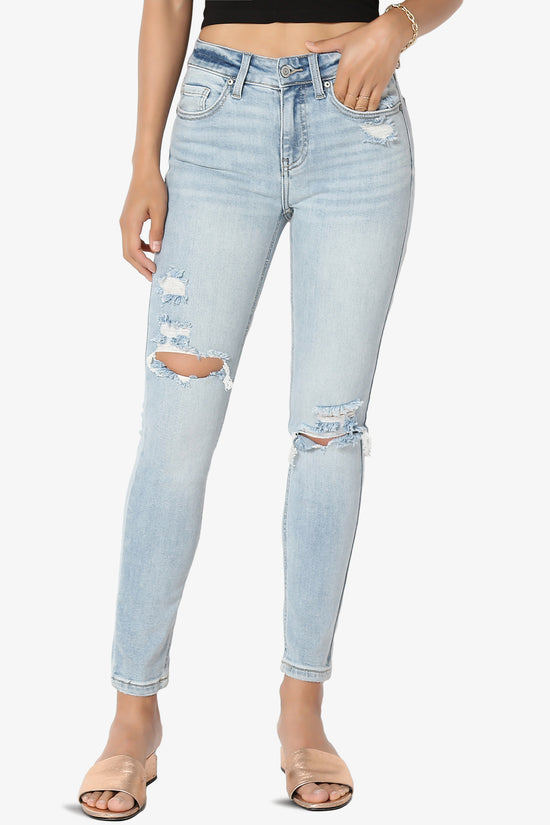 Clara Ripped High Rise Crop Skinny Jeans in Trip LT