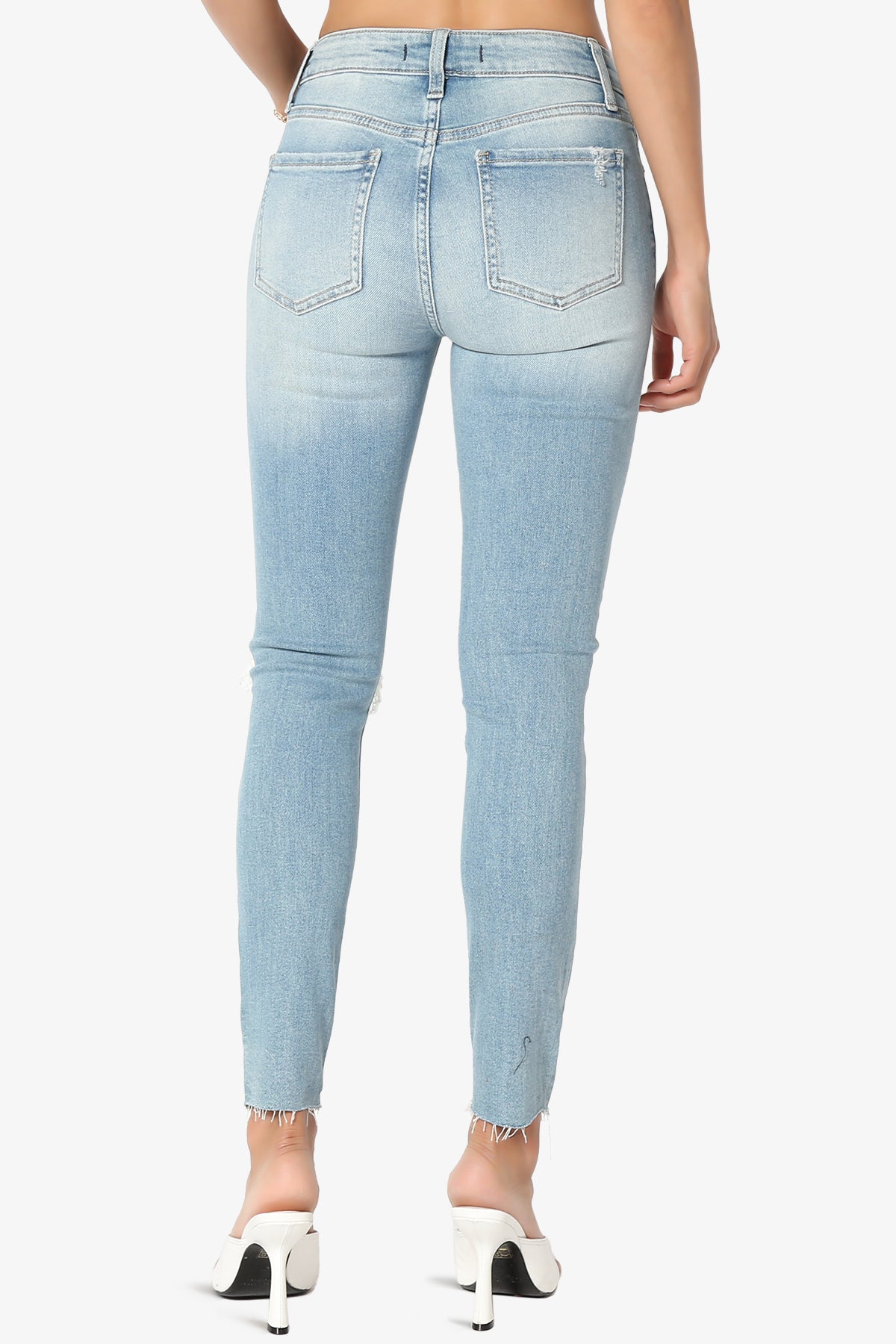 Clara Ripped High Rise Crop Skinny Jeans in Sweet Med