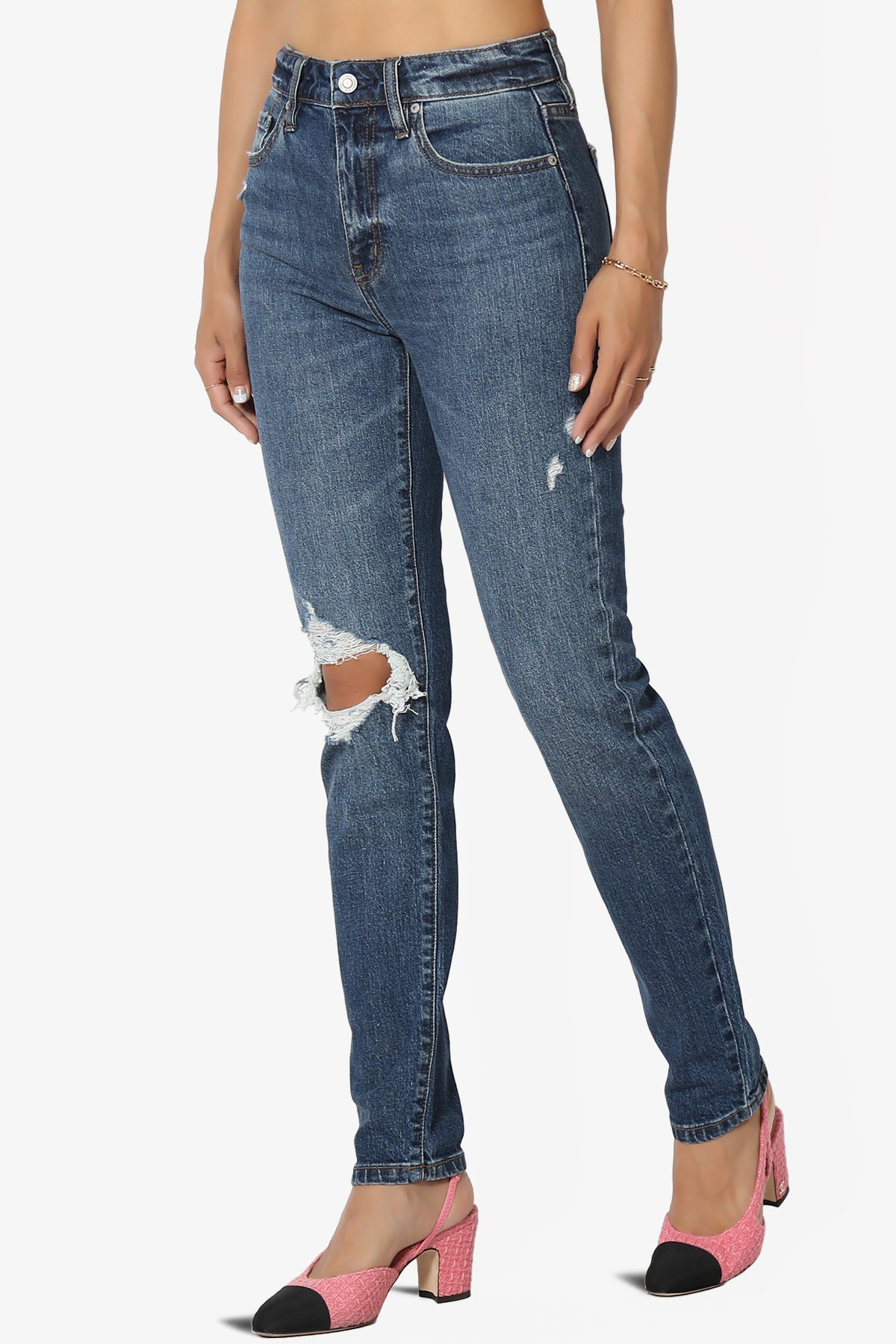 Load image into Gallery viewer, Tobi Ripped Super High Rise Mom Jeans in Space Dark
