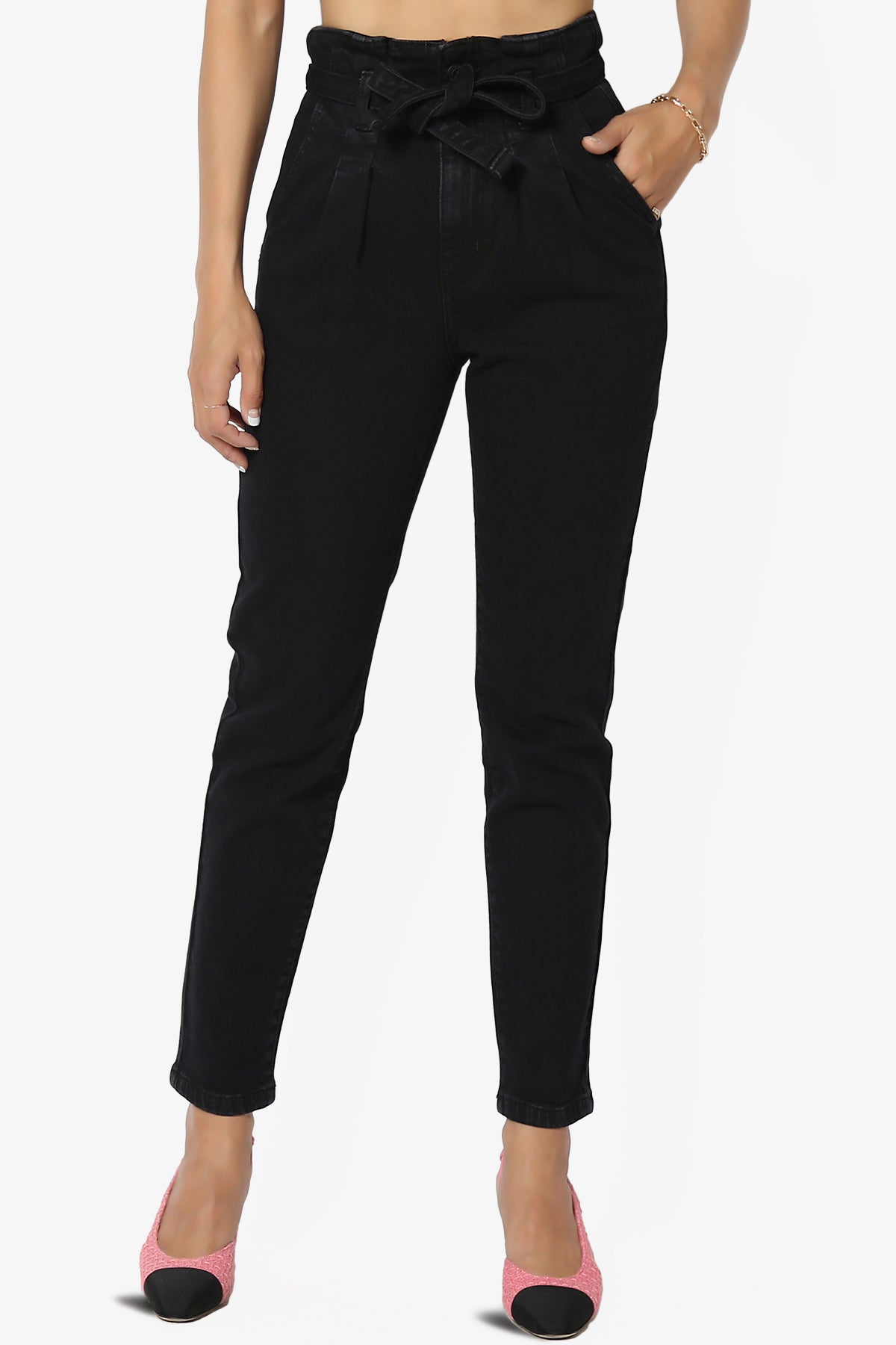 Tedi Paperbag High Waisted Mom Jeans in Black