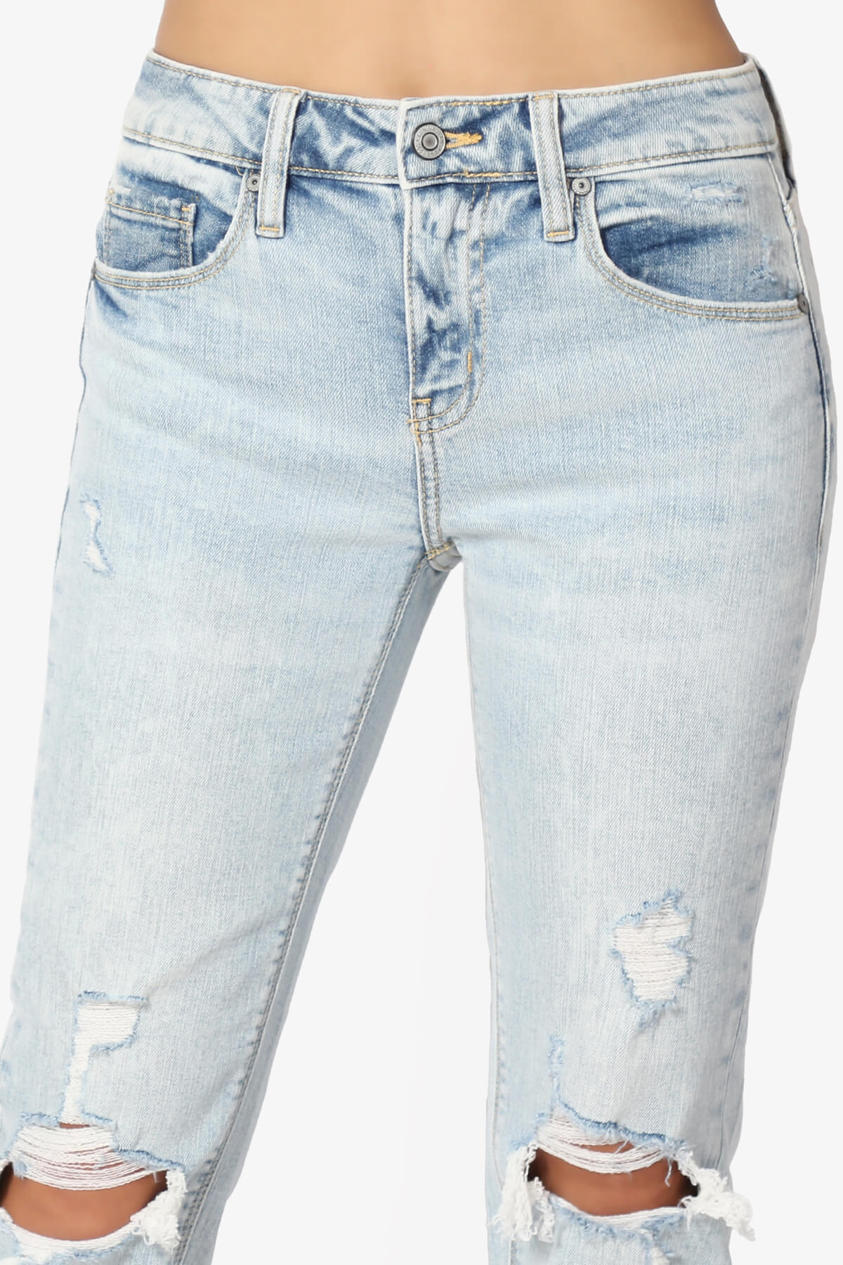 Distressed Ripped Shreded Mid Rise Ankle Girlfriend Jeans in Light
