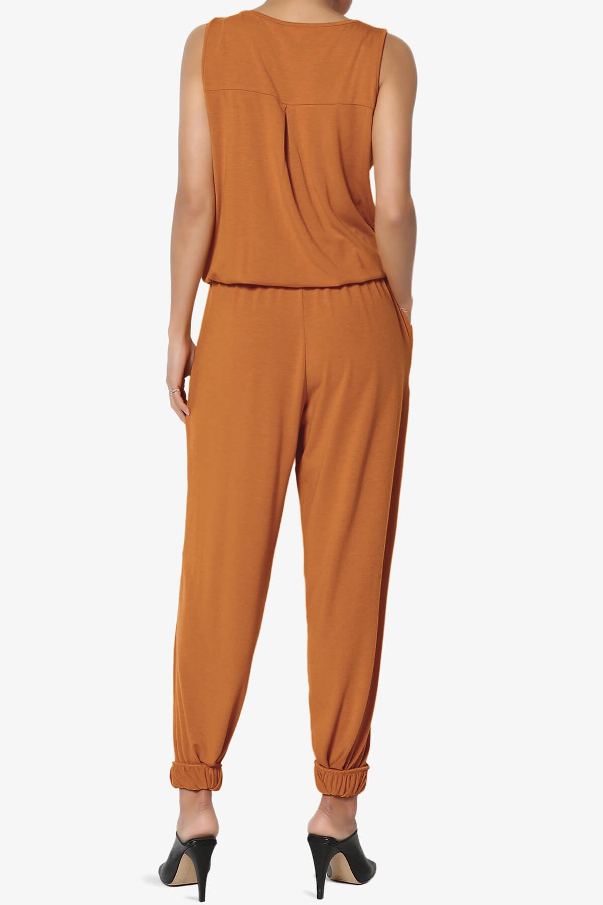 Load image into Gallery viewer, Entrada Button Scoop Neck Tank Jogger Jumpsuit ALMOND_2
