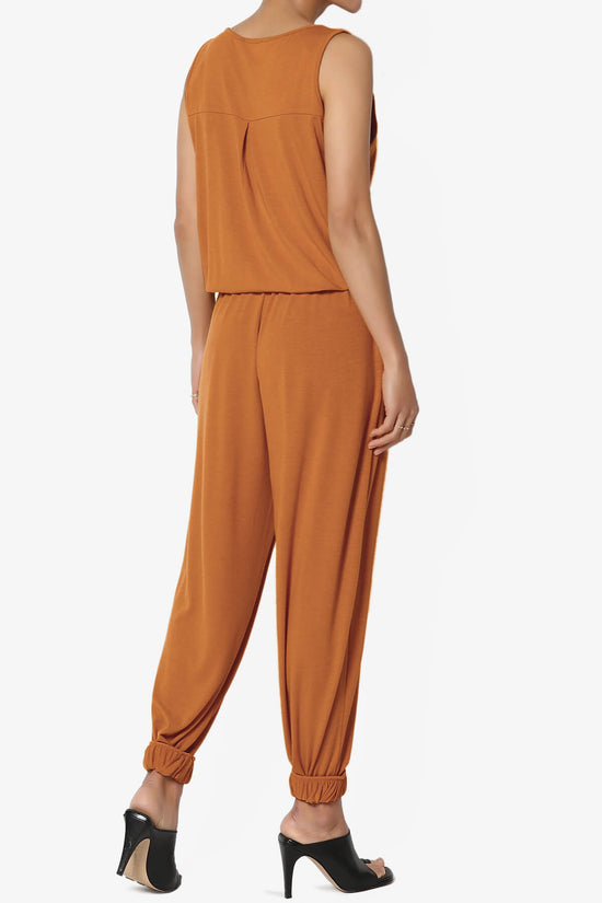 Load image into Gallery viewer, Entrada Button Scoop Neck Tank Jogger Jumpsuit ALMOND_4
