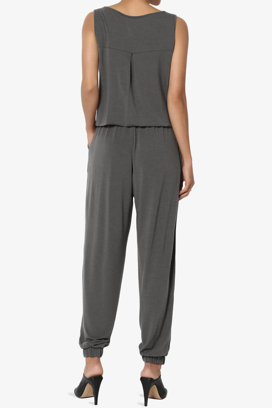 Load image into Gallery viewer, Entrada Button Scoop Neck Tank Jogger Jumpsuit ASH GREY_2
