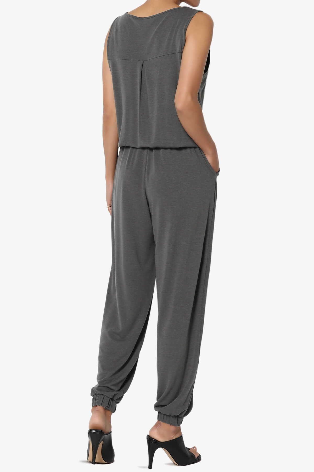 Load image into Gallery viewer, Entrada Button Scoop Neck Tank Jogger Jumpsuit ASH GREY_4
