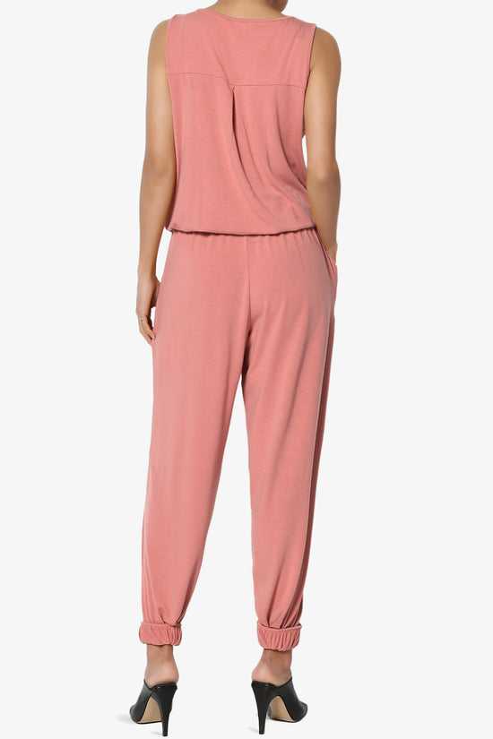 Load image into Gallery viewer, Entrada Button Scoop Neck Tank Jogger Jumpsuit ASH ROSE_2
