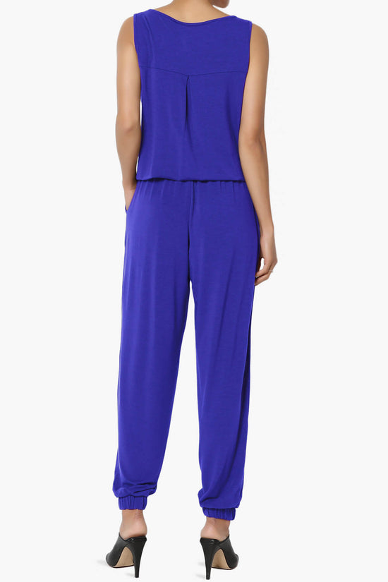 Load image into Gallery viewer, Entrada Button Scoop Neck Tank Jogger Jumpsuit BRIGHT BLUE_2

