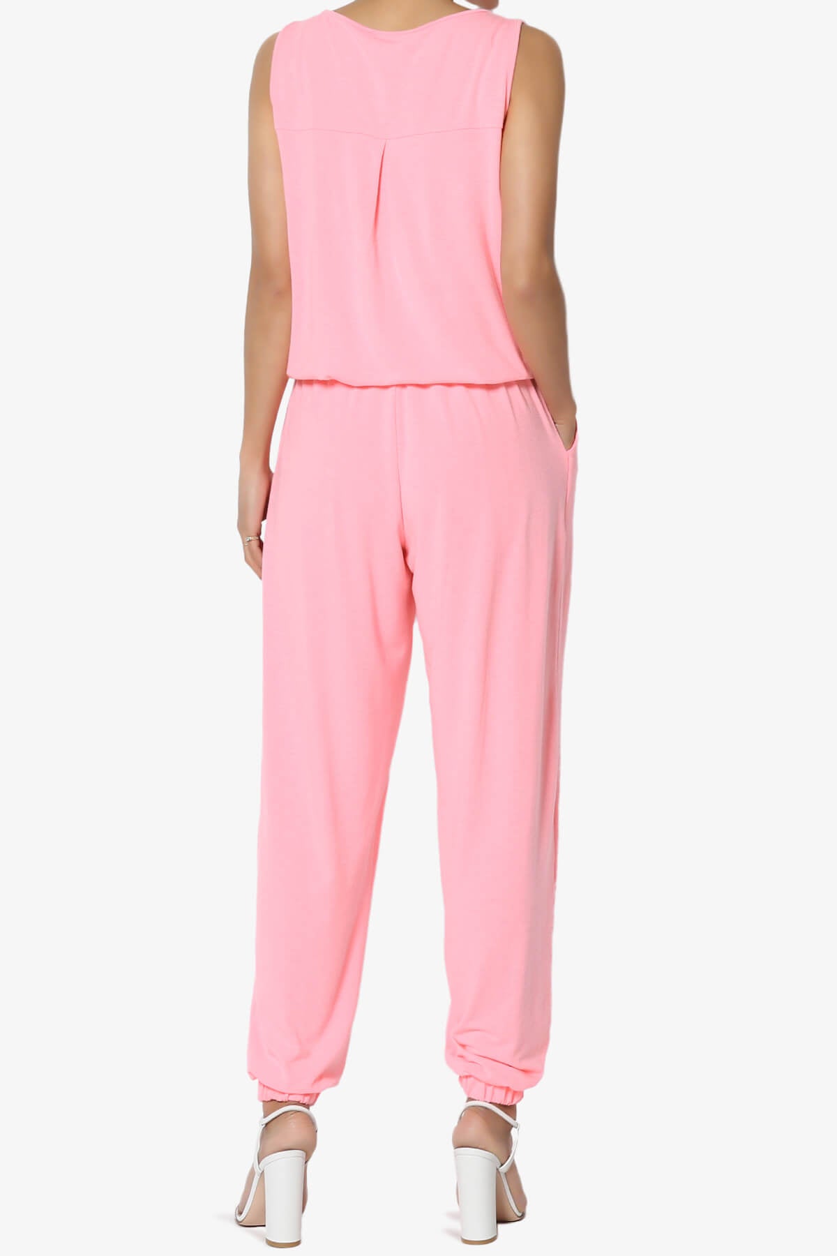 Load image into Gallery viewer, Entrada Button Scoop Neck Tank Jogger Jumpsuit BRIGHT PINK_2
