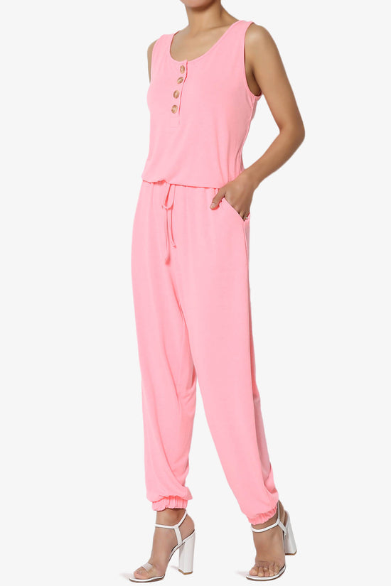 Load image into Gallery viewer, Entrada Button Scoop Neck Tank Jogger Jumpsuit BRIGHT PINK_3
