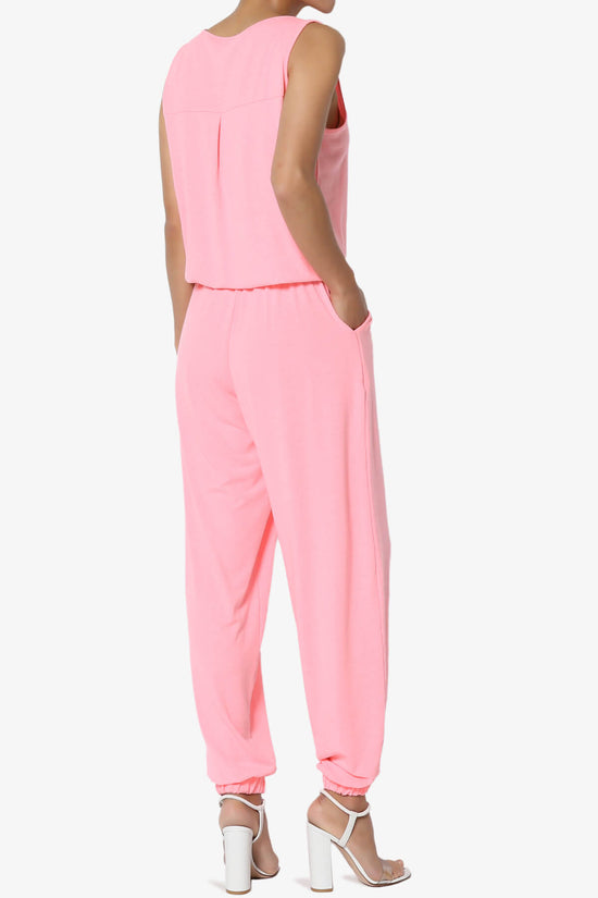 Load image into Gallery viewer, Entrada Button Scoop Neck Tank Jogger Jumpsuit BRIGHT PINK_4
