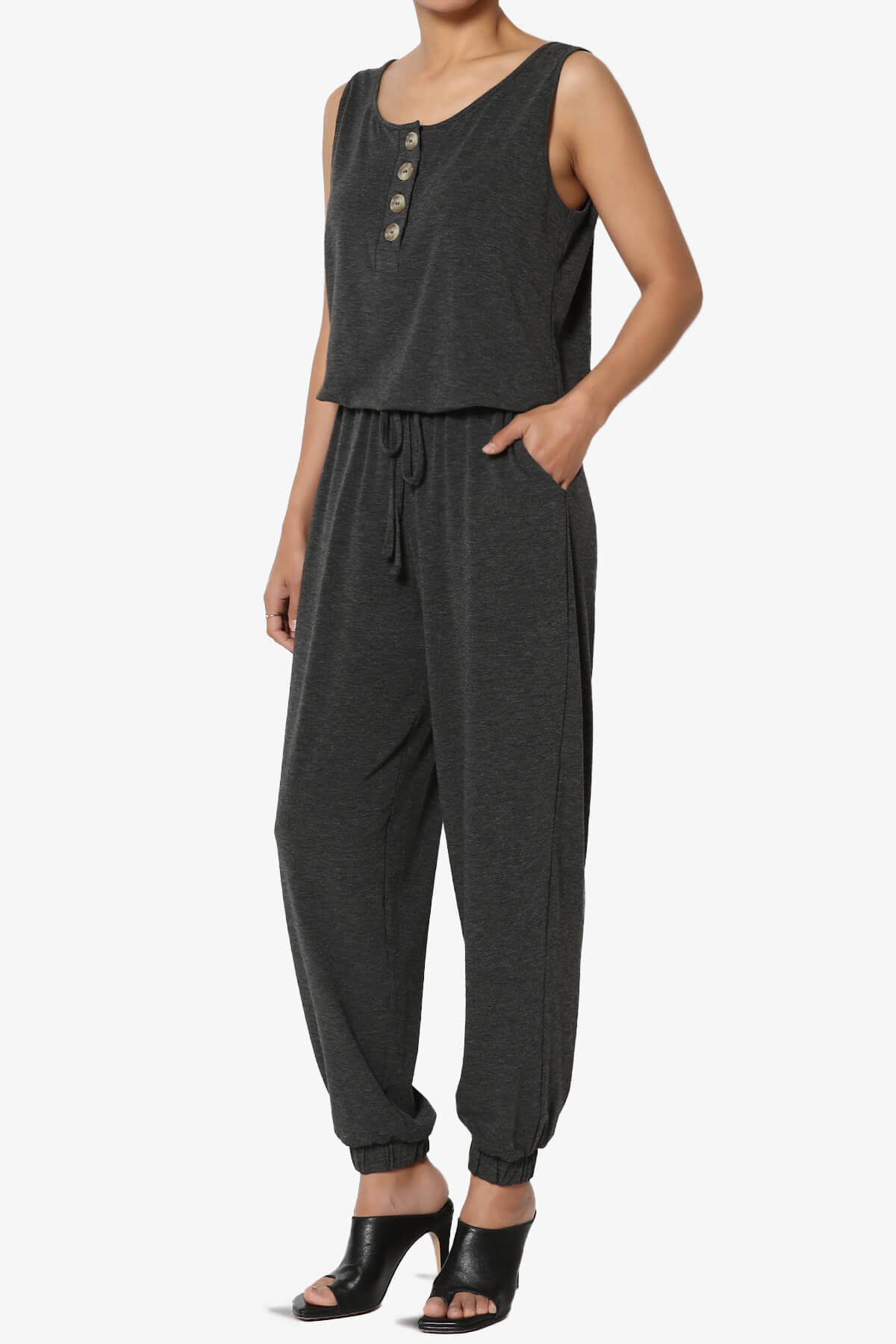 Load image into Gallery viewer, Entrada Button Scoop Neck Tank Jogger Jumpsuit CHARCOAL_3
