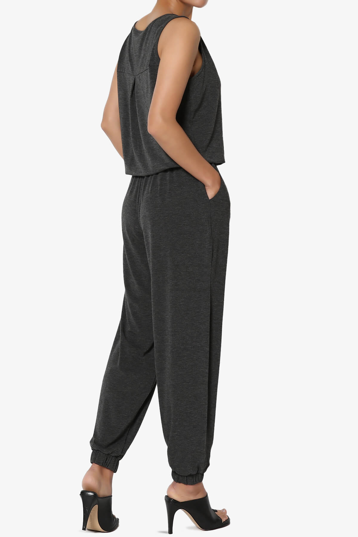 Load image into Gallery viewer, Entrada Button Scoop Neck Tank Jogger Jumpsuit CHARCOAL_4
