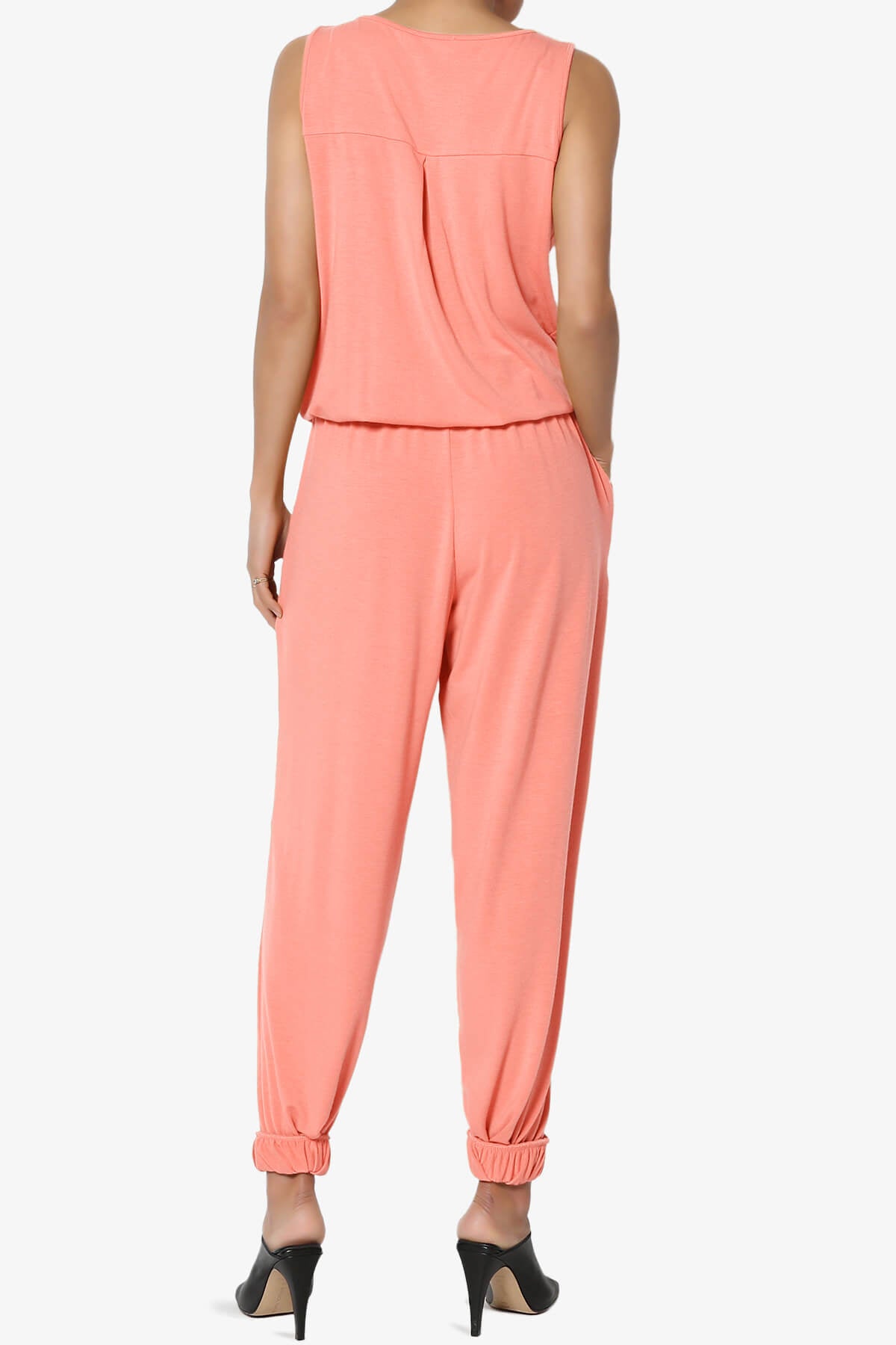 Load image into Gallery viewer, Entrada Button Scoop Neck Tank Jogger Jumpsuit CORAL_2
