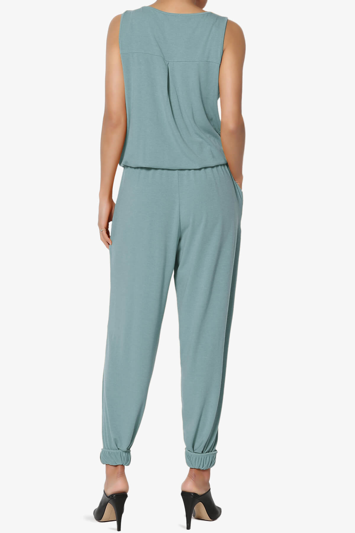 Load image into Gallery viewer, Entrada Button Scoop Neck Tank Jogger Jumpsuit DUSTY BLUE_2
