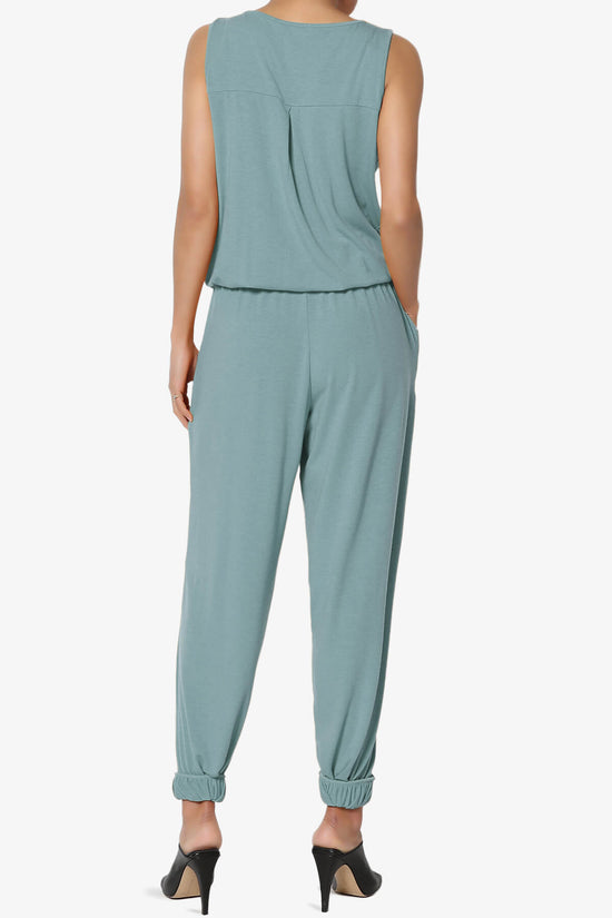 Load image into Gallery viewer, Entrada Button Scoop Neck Tank Jogger Jumpsuit DUSTY BLUE_2
