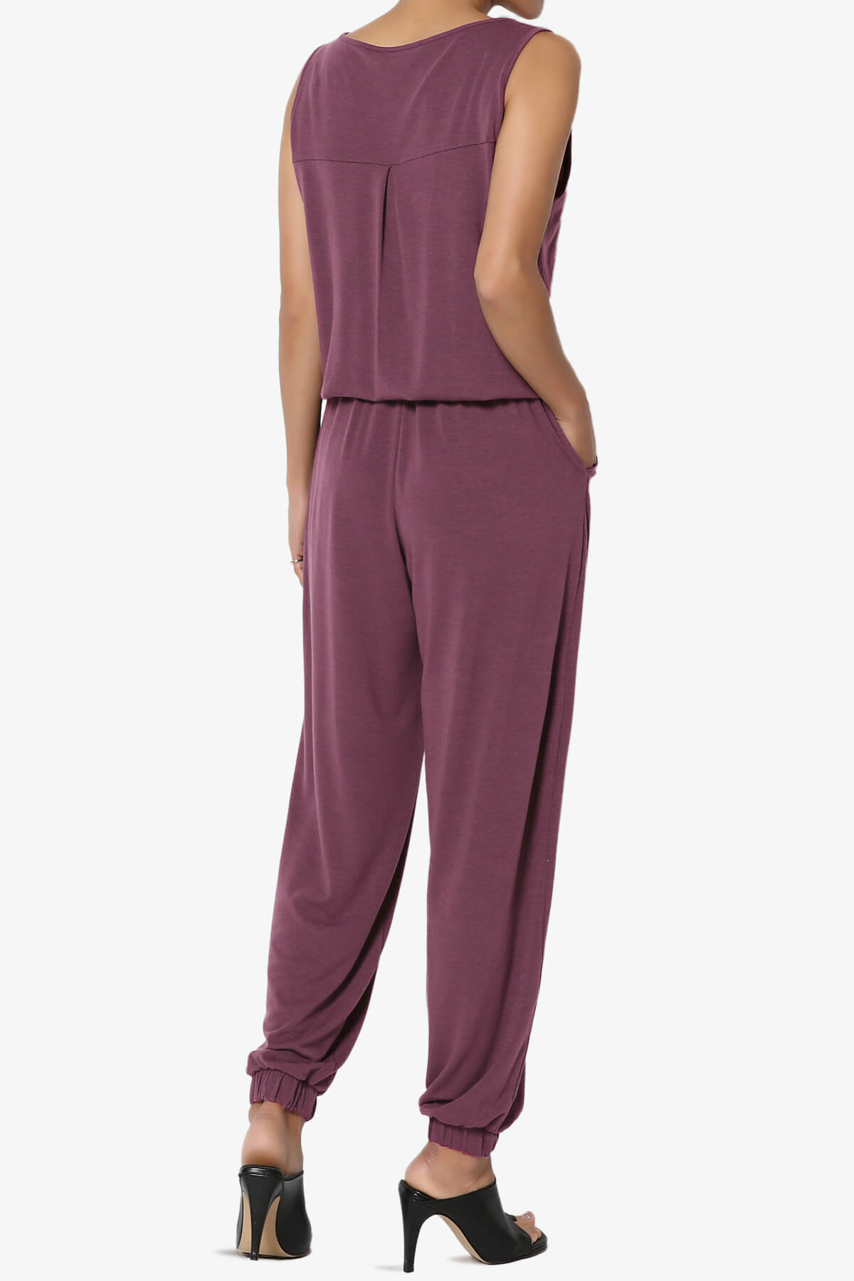 Load image into Gallery viewer, Entrada Button Scoop Neck Tank Jogger Jumpsuit DUSTY PLUM_4

