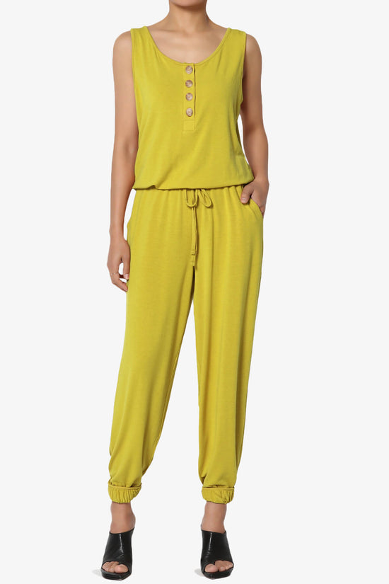 Load image into Gallery viewer, Entrada Button Scoop Neck Tank Jogger Jumpsuit GOLDEN WASABI_1
