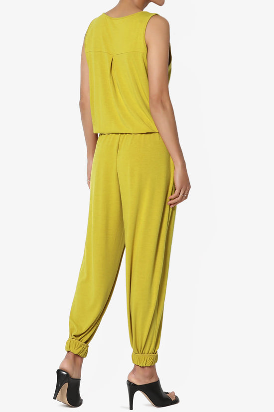 Load image into Gallery viewer, Entrada Button Scoop Neck Tank Jogger Jumpsuit GOLDEN WASABI_4
