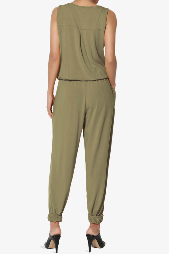 Load image into Gallery viewer, Entrada Button Scoop Neck Tank Jogger Jumpsuit KHAKI GREEN_2
