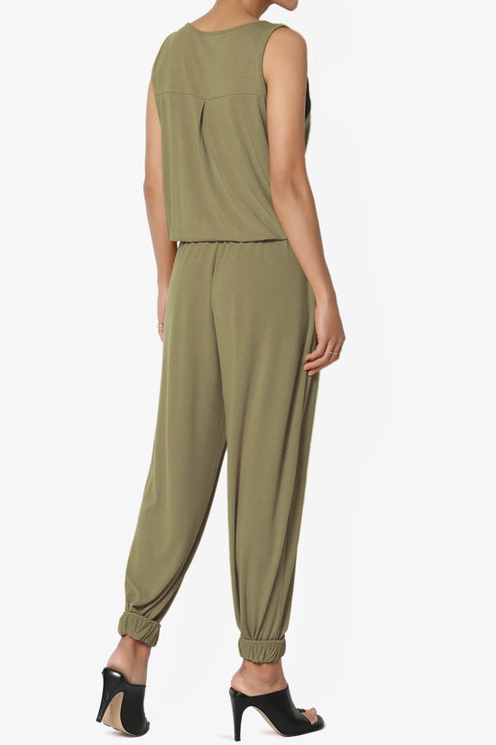 Load image into Gallery viewer, Entrada Button Scoop Neck Tank Jogger Jumpsuit KHAKI GREEN_4
