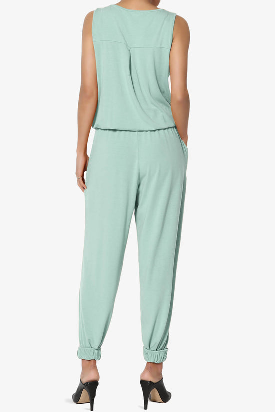 Load image into Gallery viewer, Entrada Button Scoop Neck Tank Jogger Jumpsuit LIGHT GREEN_2

