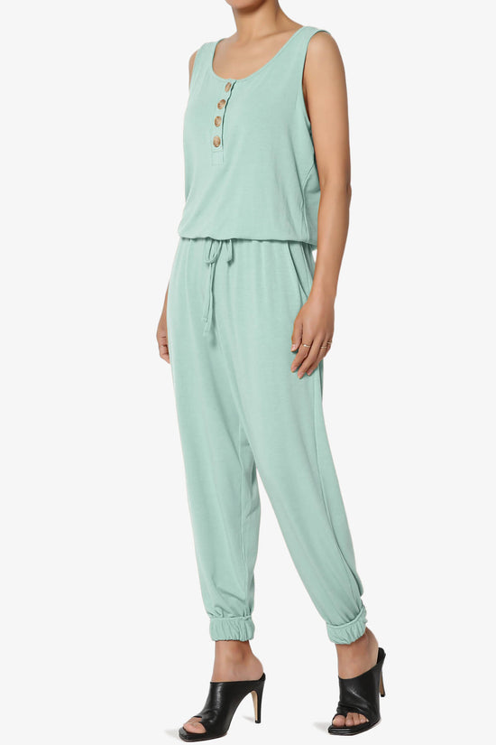 Load image into Gallery viewer, Entrada Button Scoop Neck Tank Jogger Jumpsuit LIGHT GREEN_3
