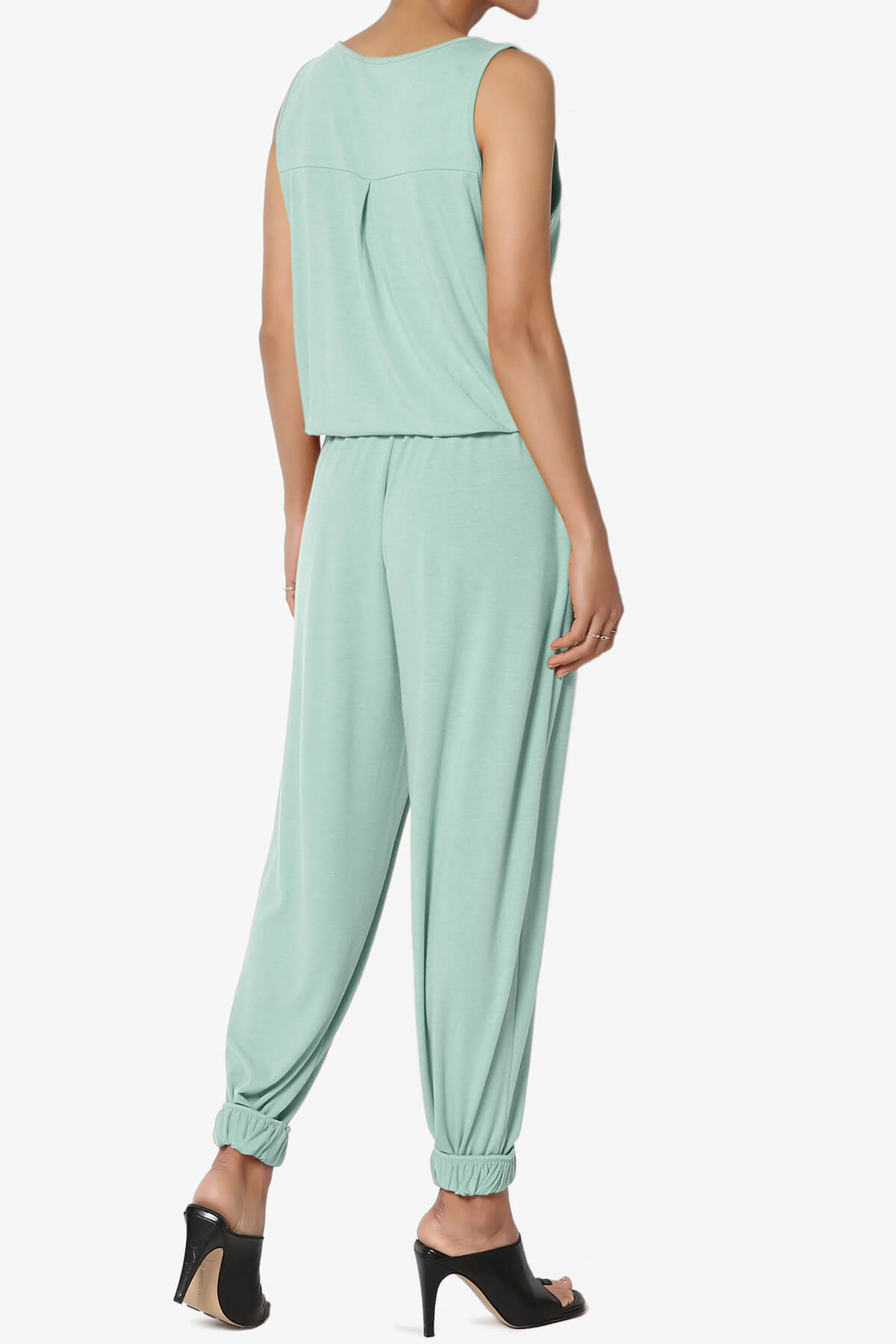 Load image into Gallery viewer, Entrada Button Scoop Neck Tank Jogger Jumpsuit LIGHT GREEN_4
