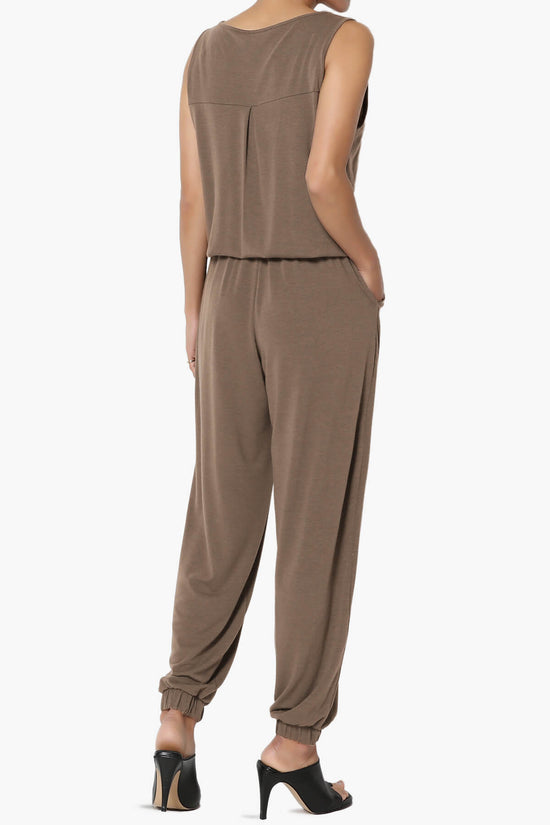 Load image into Gallery viewer, Entrada Button Scoop Neck Tank Jogger Jumpsuit MOCHA_4
