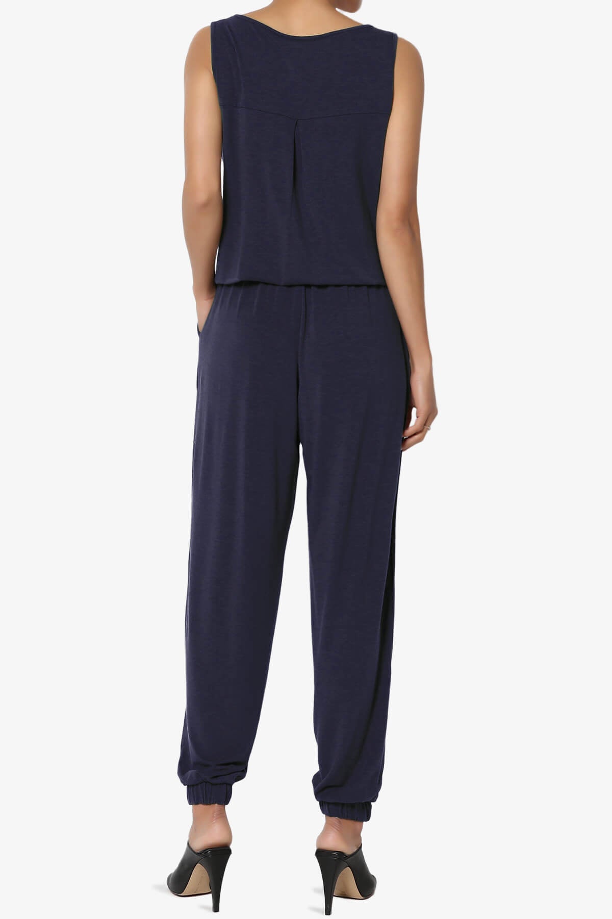 Load image into Gallery viewer, Entrada Button Scoop Neck Tank Jogger Jumpsuit NAVY_2
