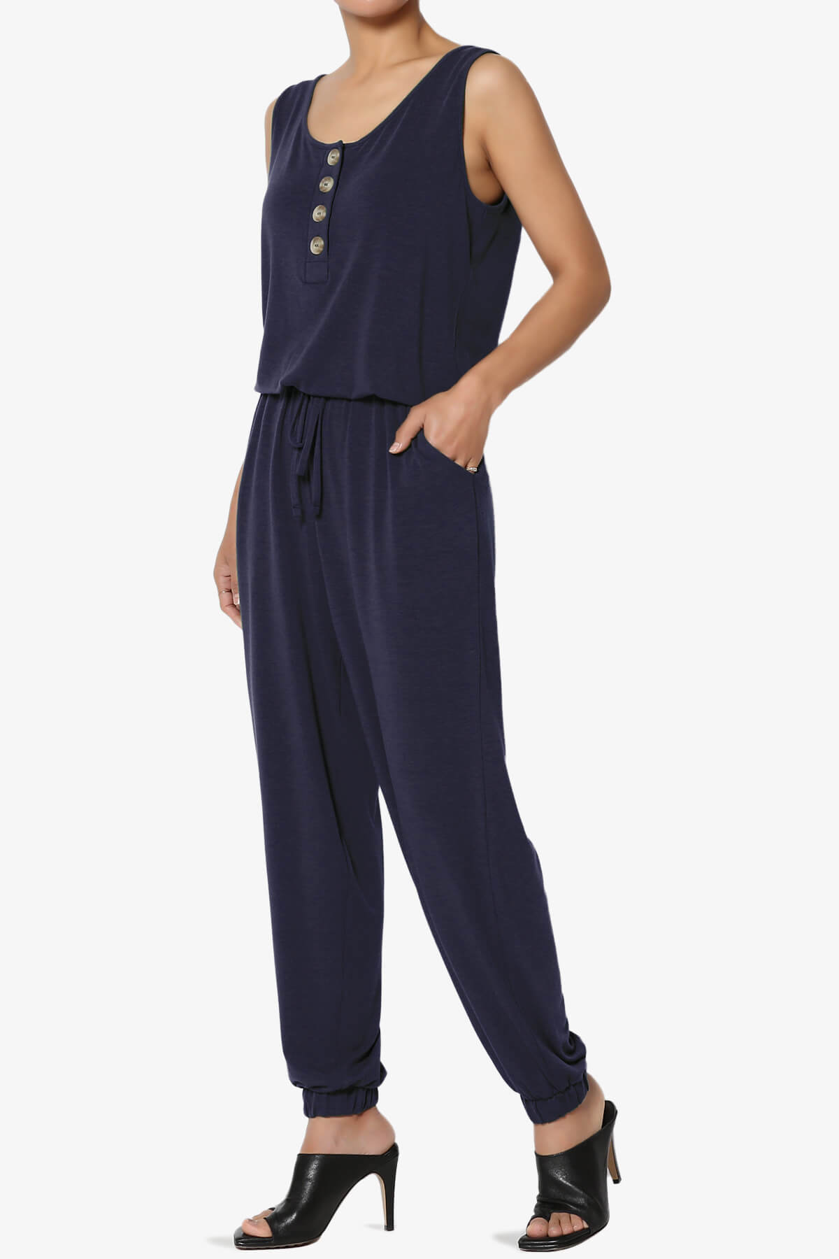 Load image into Gallery viewer, Entrada Button Scoop Neck Tank Jogger Jumpsuit NAVY_3
