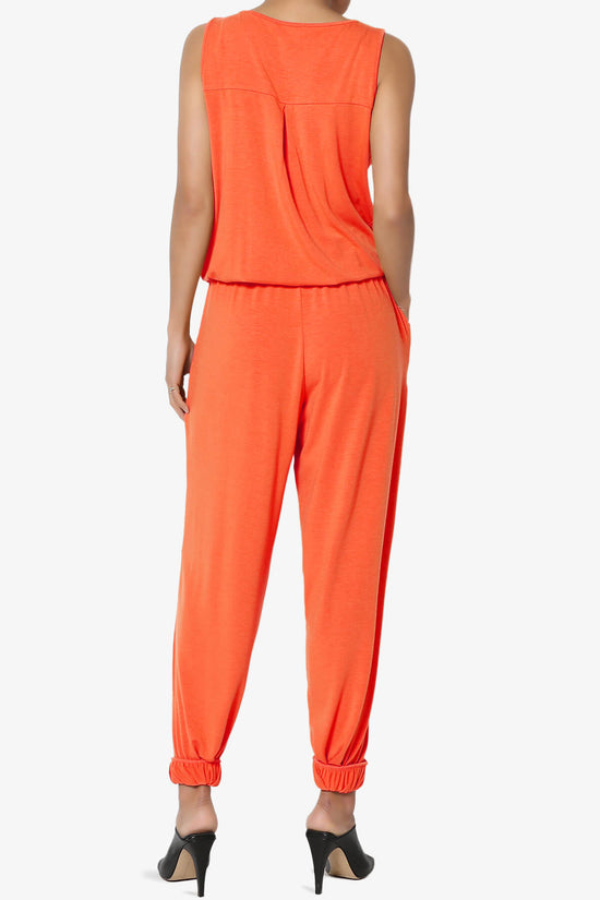 Load image into Gallery viewer, Entrada Button Scoop Neck Tank Jogger Jumpsuit ORANGE_2
