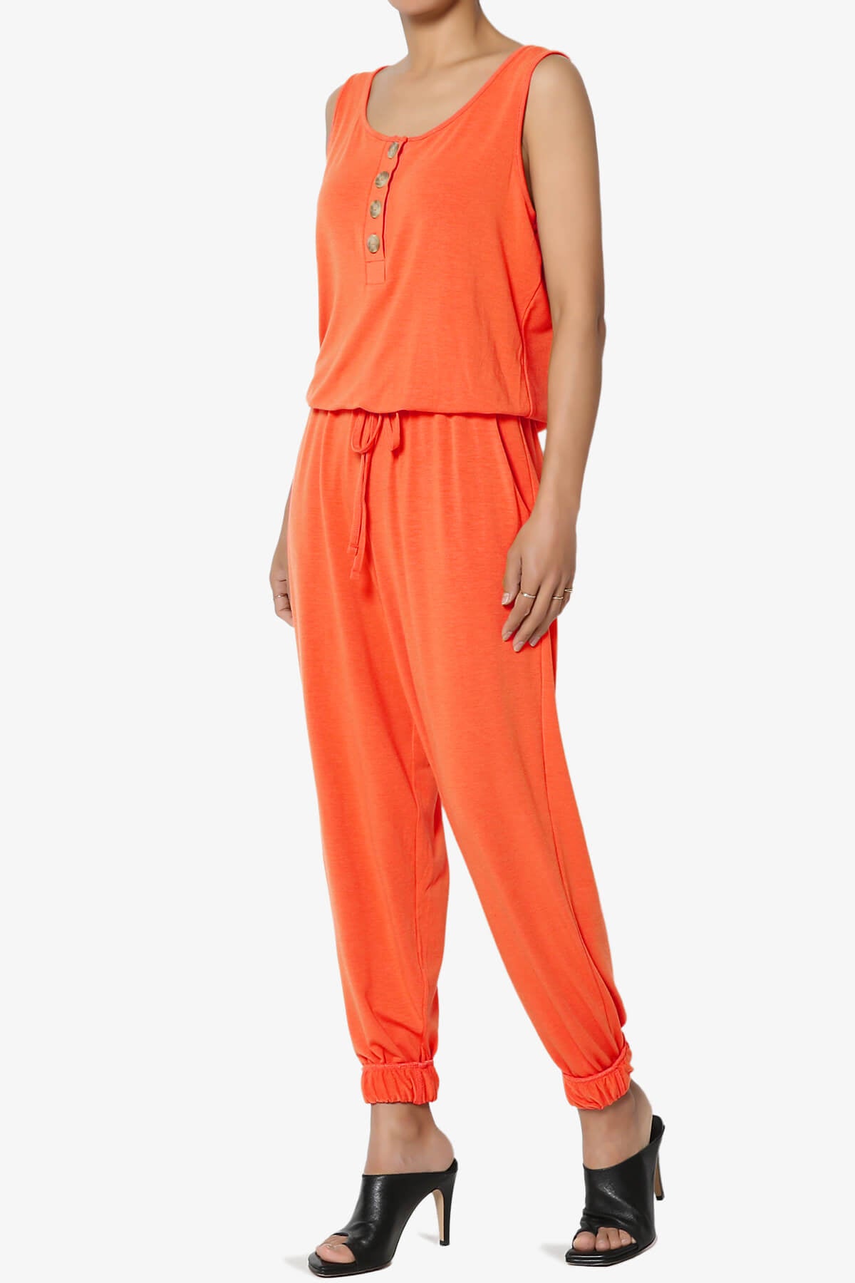 Load image into Gallery viewer, Entrada Button Scoop Neck Tank Jogger Jumpsuit ORANGE_3

