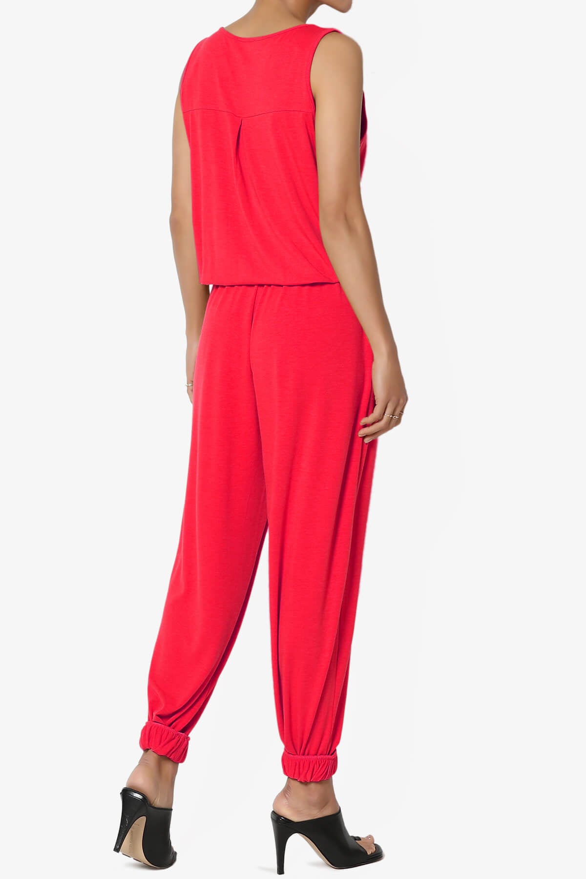 Entrada Button Scoop Neck Tank Jogger Jumpsuit RED_4
