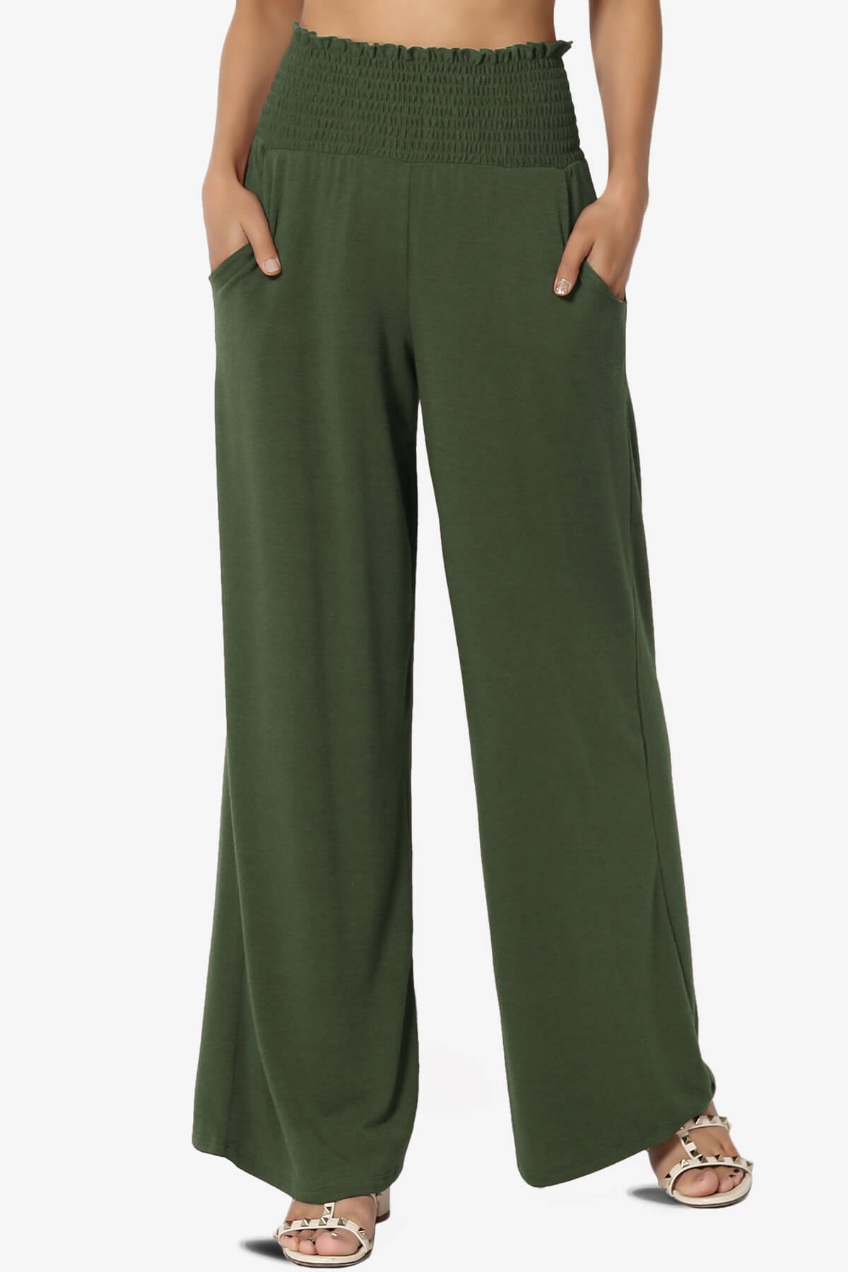 Load image into Gallery viewer, Estella Smocked Waist Lounge Pants ARMY GREEN_1
