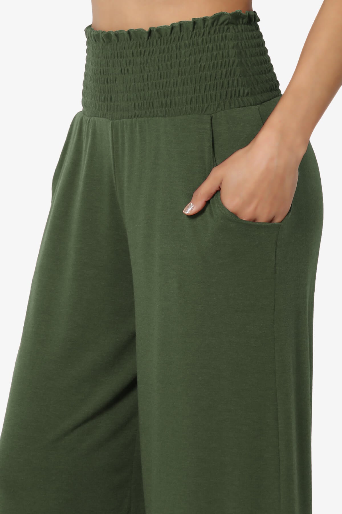 Load image into Gallery viewer, Estella Smocked Waist Lounge Pants ARMY GREEN_5
